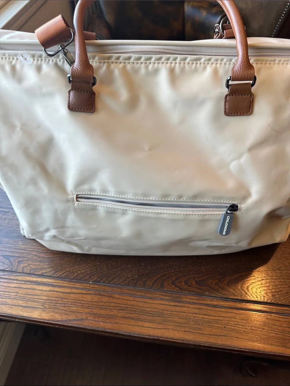 Cream Mommy Bag Tote with Brown Handles
